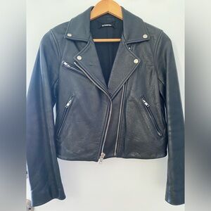 Reformation Black Cropped Leather Moto Jacket